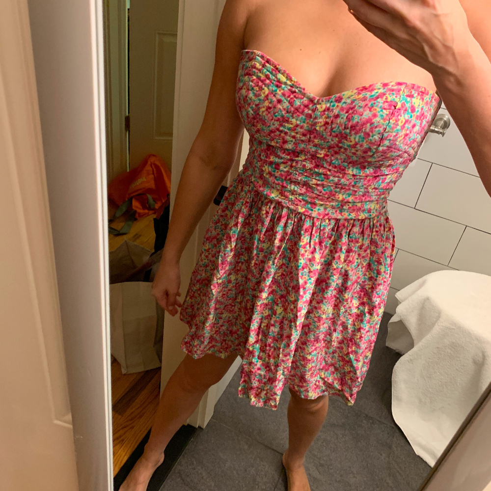 satin Parker floral strapless dress size S